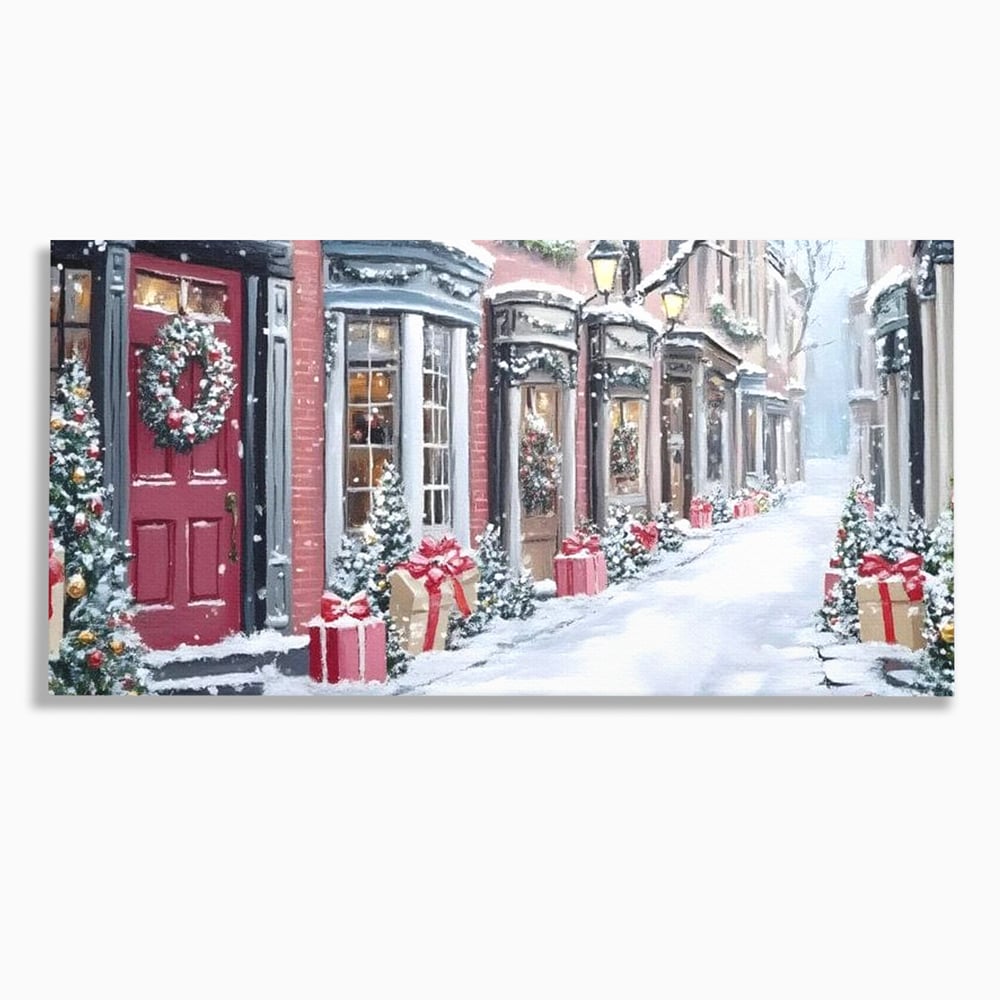 Tablou canvas cu tablou canvas cu strada urbana de iarna, fara rama, pe sasiu de lemn